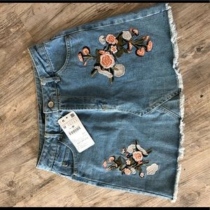 Denim Embroidered Skirt NWT